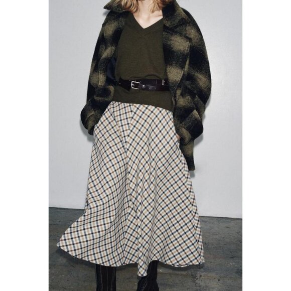 ZARA ZW COLLECTION CHECK CAPE SKIRT - Picture 4 of 7